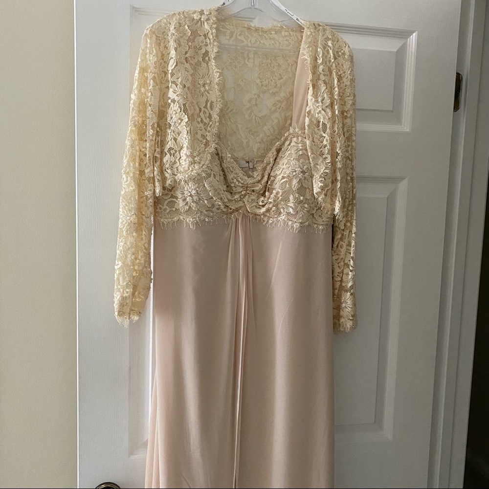 NWT Elegant Aspeed Formal Ivory Long Dress with Lace Cover up
